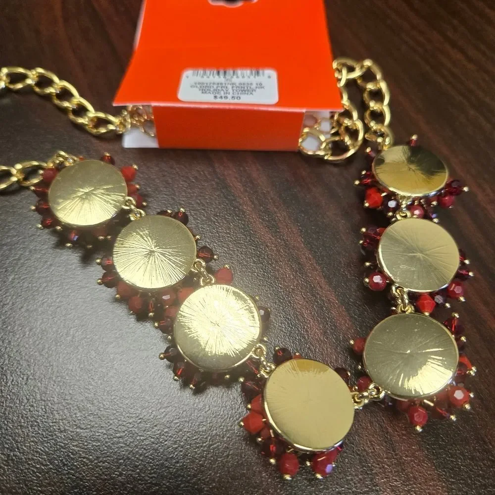 Holiday Lane Statement Red Flower necklace New